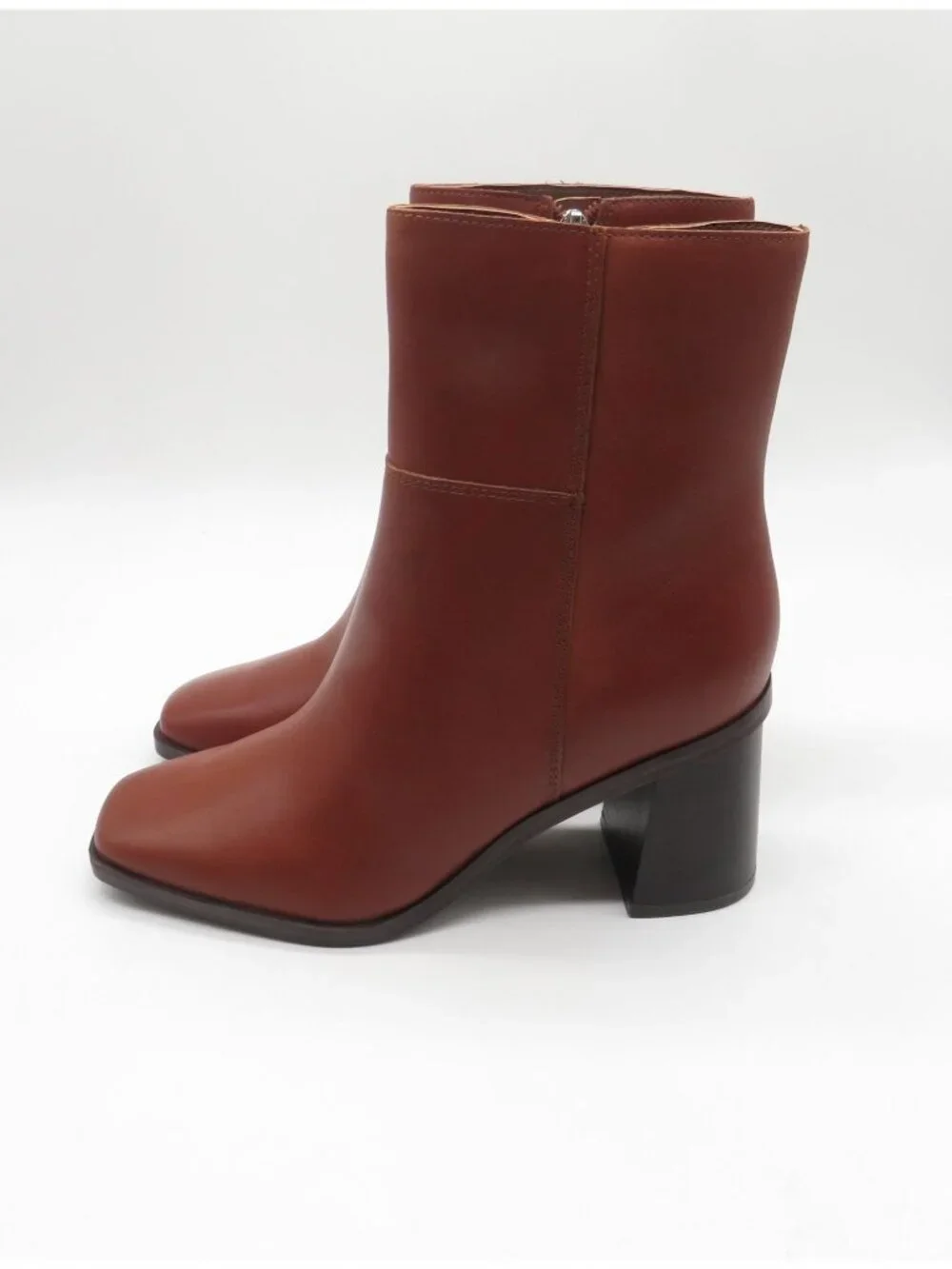 Marc Fisher Womens Dairey Dark Natural Leather Block Heel Boots Size 5M NEW